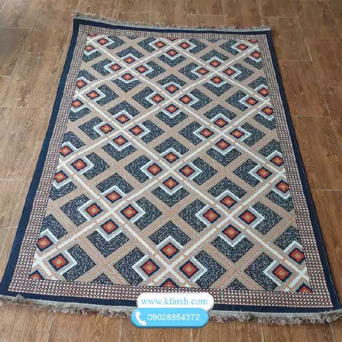 گلیم فرش ماشینی سرمه ای طرح مدرن کد 810