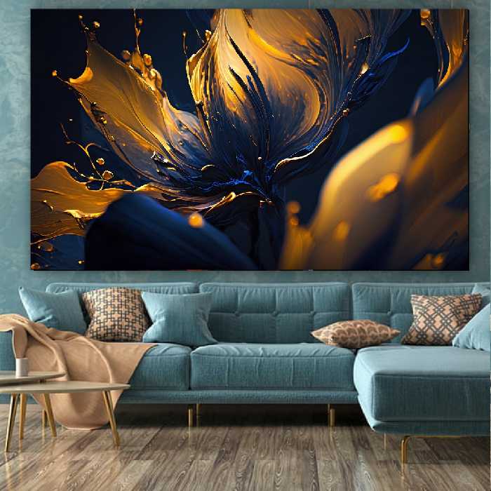 تابلو بوم طرح مدرن گل آبی کد PB1338