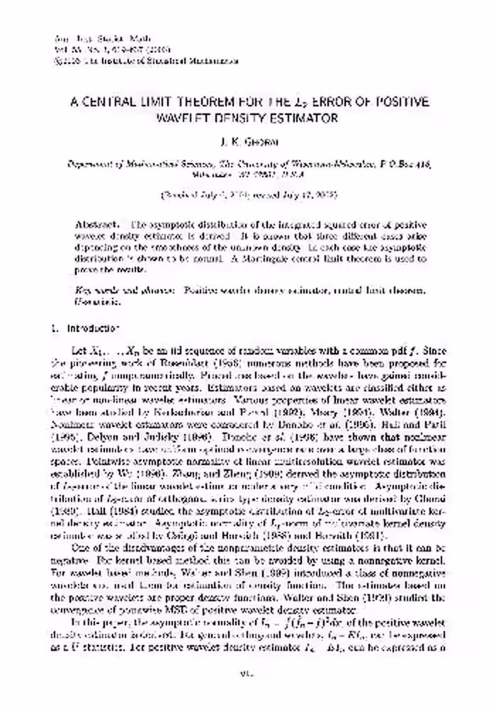 خرید و دانلود نسخه کامل کتاب A Central Limit Theorem for the L2 Error of Positive Wavelet Density Estimator