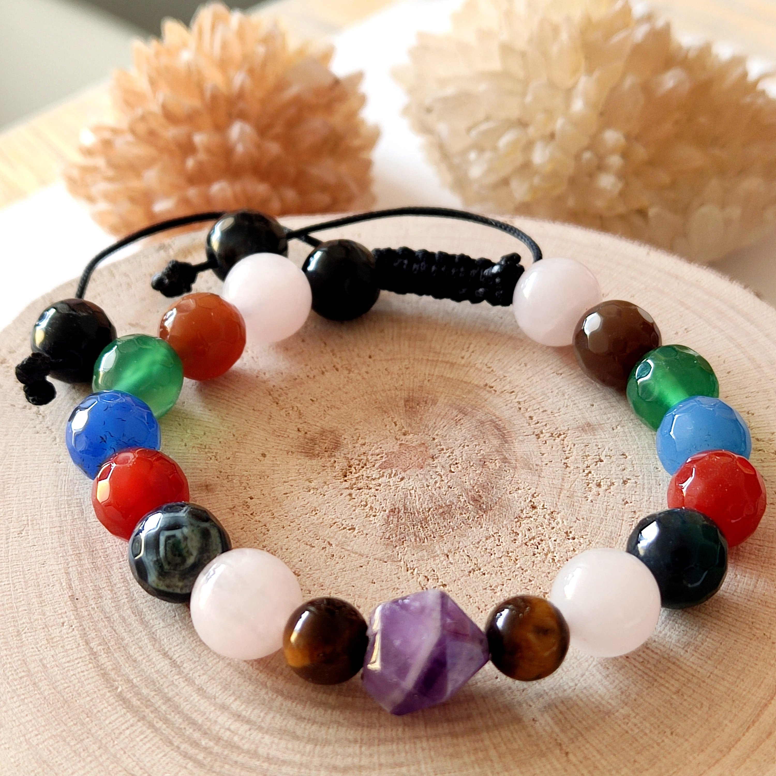 دستبند عقیق رنگی ، اصل معدنی ، طبیعی