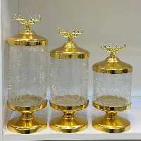 بانکه مدل کندی شیشه ترک دار سه سایز گوزن - نقره ای