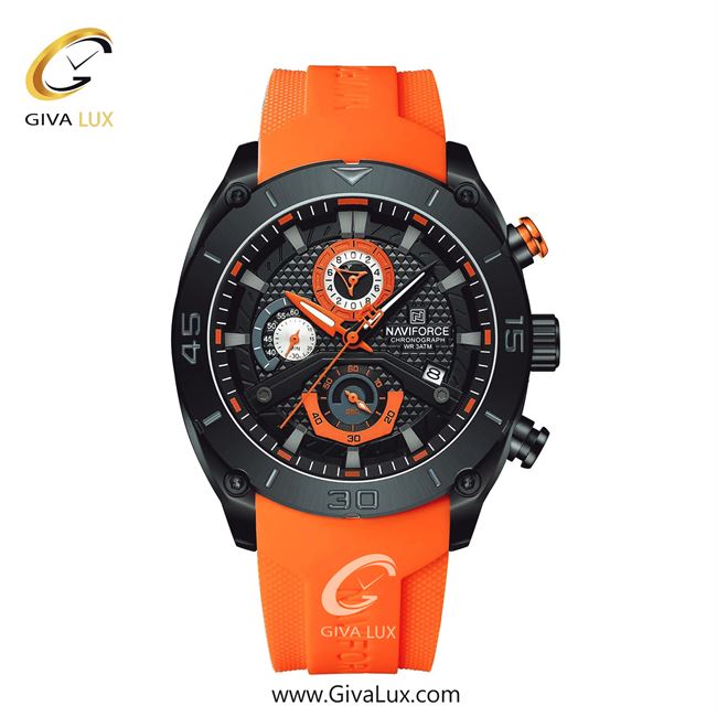 ساعت مچی مردانه سه موتوره کرنوگراف بند پی یو نارنجی ناوی فورس (نیوی فورس) NF8038 B/B/O
