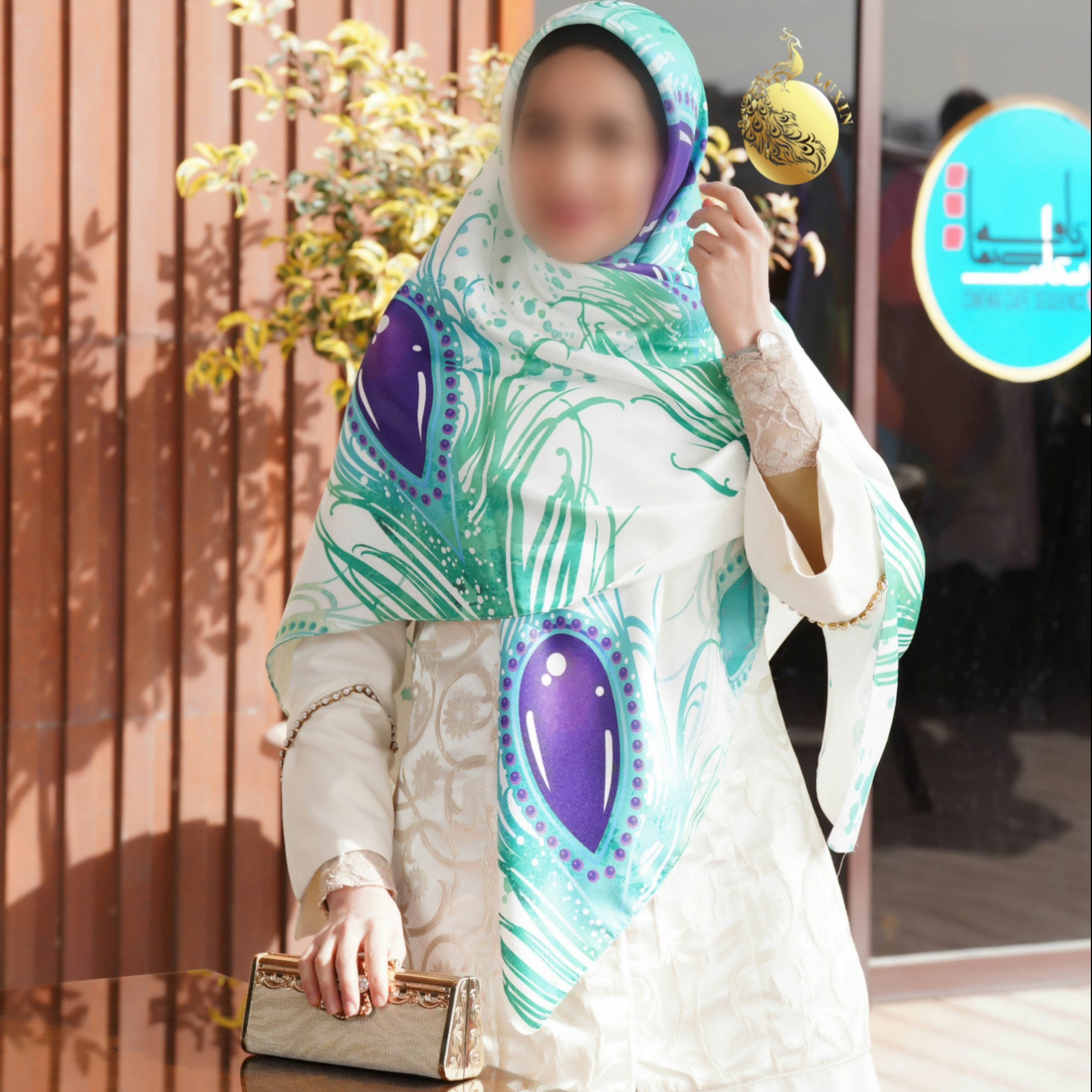 روسری طاووسی سبز قواره 135