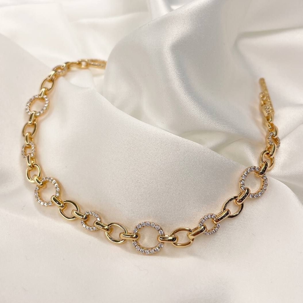 دستبند نگین دار  طرح طلا.کد 220250340.جنس ژوپینگ آبکاری آبطلا.رنگ ثابت ضدحساسیت