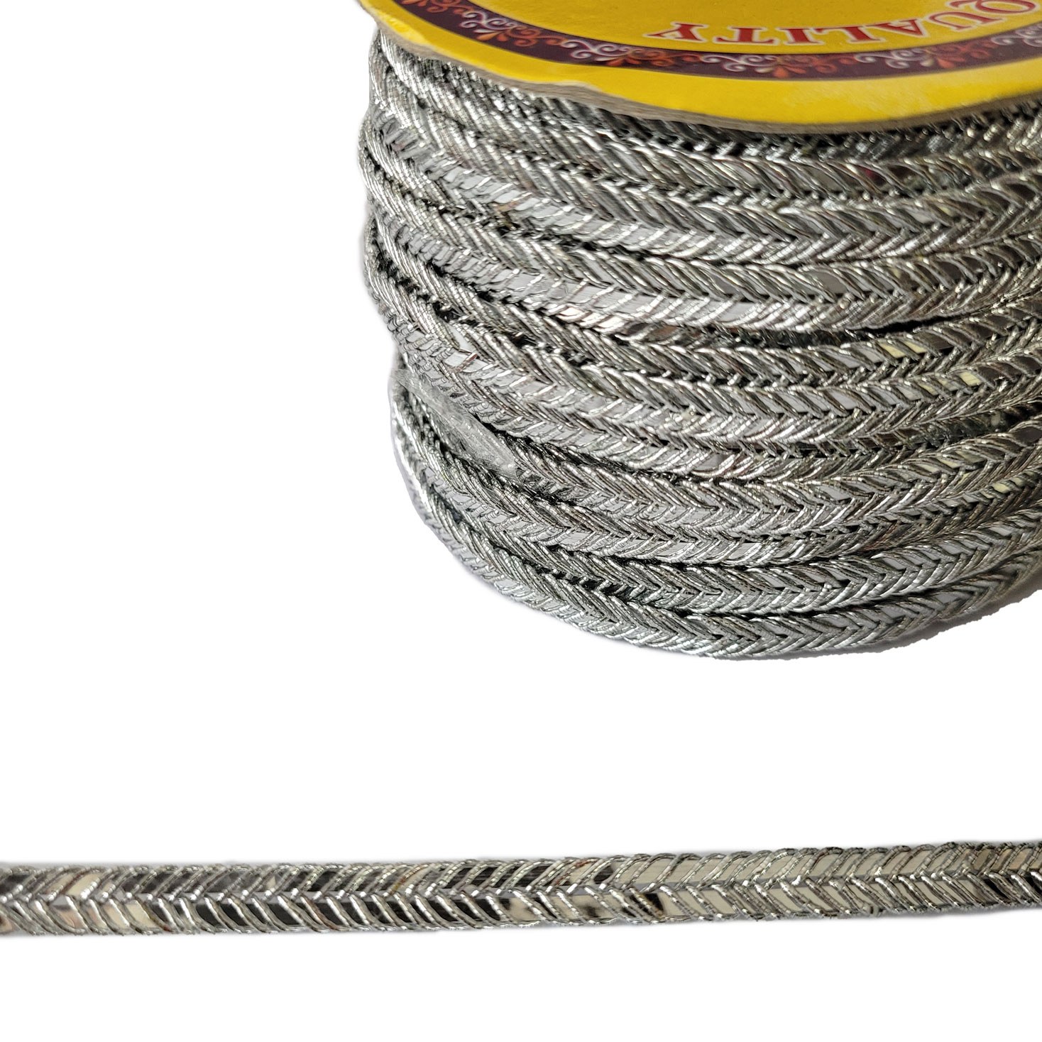 نوار تزئینی گیس بافت هندی نقره ای طول دو متر