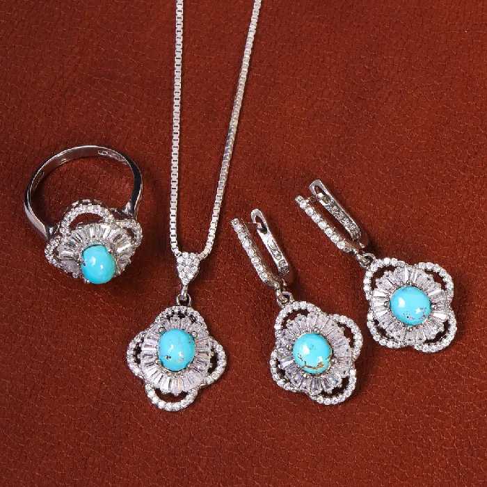 نیم ست فیروزه زنانه کد 21051 - جواهری مشاهیر