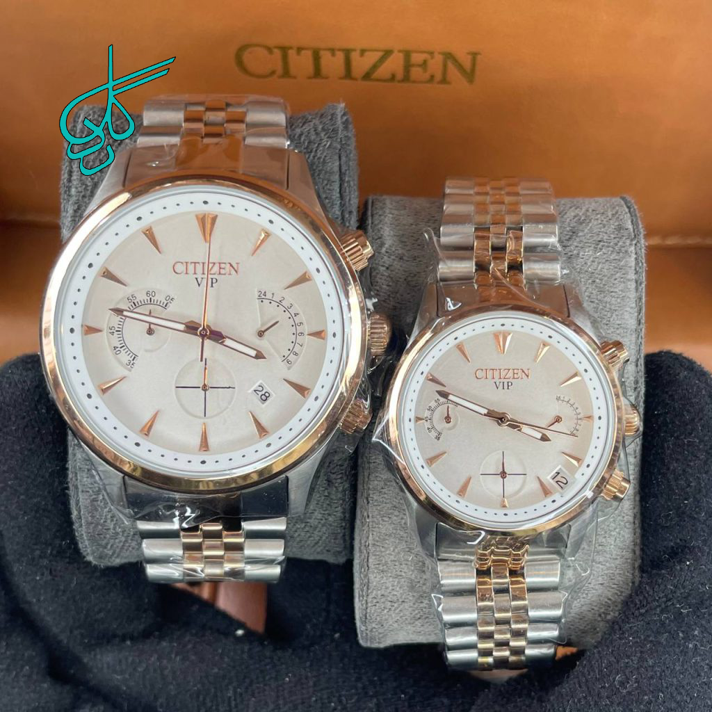 خرید ست ساعت زنانه و مردانه سیتیزن VIP کرنو سه موتوره فعال موتور ژاپن رنگ ثابت کیفیت عالی کد 2115817 - ردگل