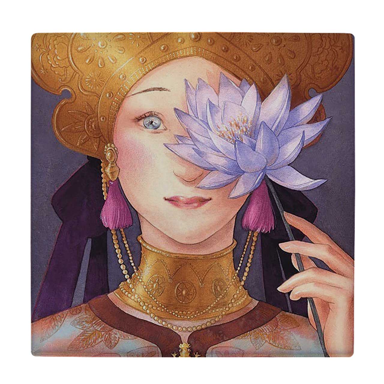  کاشی کارنیلا طرح بانو و گل نیلوفر کد wkk3312