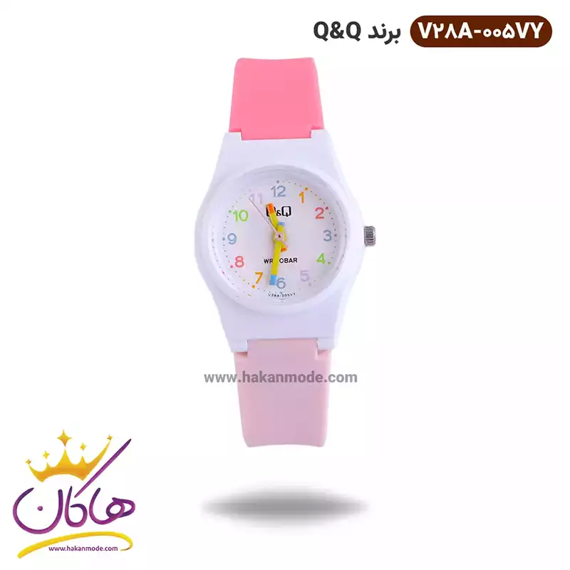ساعت دخترانه کیو اند کیو صورتی اندکس رنگیV28A-005VY