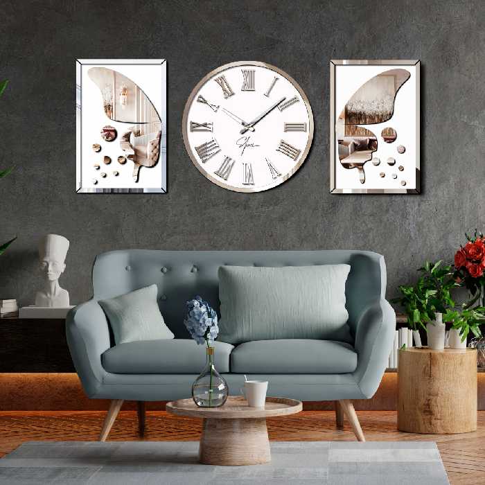 ساعت دیواری اِلِنسی مدل Carolyn به همراه دو عدد تابلو