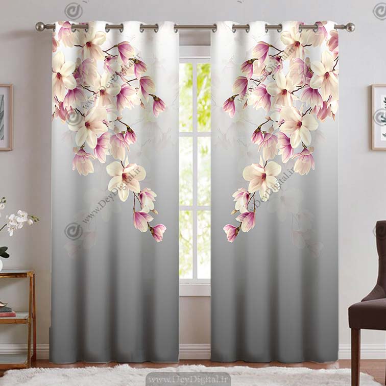 پرده پانچی اتاق خواب طرح شکوفه PK-2888