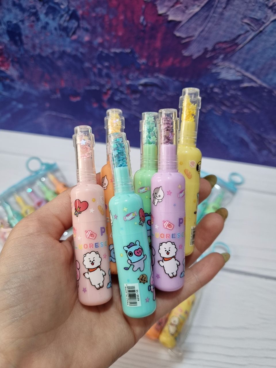 ماژیک هایلایتر طرح بی تی اس بی تی 21 مدل شامپاین 6 رنگ فسفری پاستلی کپی