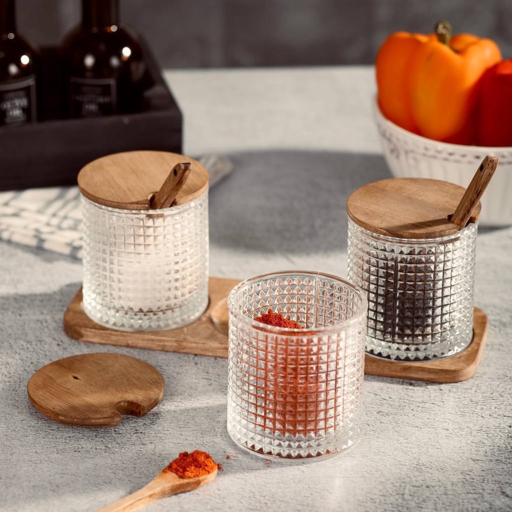 جای  ادویه   ست 3 تایی با قاشق چوبی