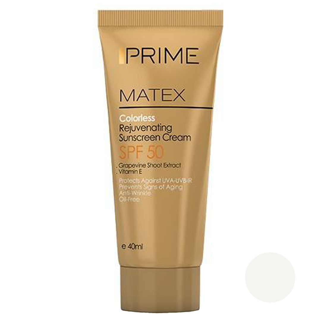 کرم ضد آفتاب جوان کننده پرایم مدل Matex با SPF 50 حجم 40 میل - بی رنگ