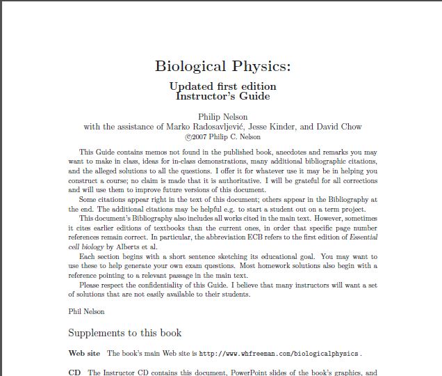 خرید و دانلود نسخه کامل کتاب Solution Manual   all instructorresources of Biological Physics: with New Art by David Goodsell
