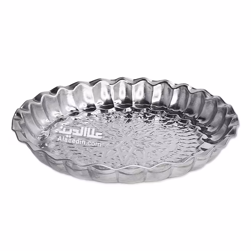 سینی استیل گرد نقش برجسته سینی استیل طرح دار لب کنگره قطر 15