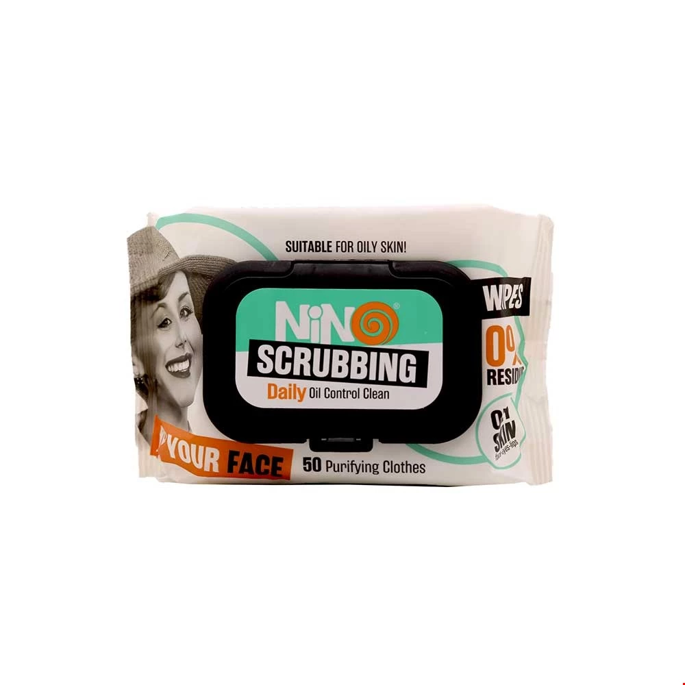 دستمال مرطوب آرایش پاک کن آبرسان پوست چرب نینو 50 عددی