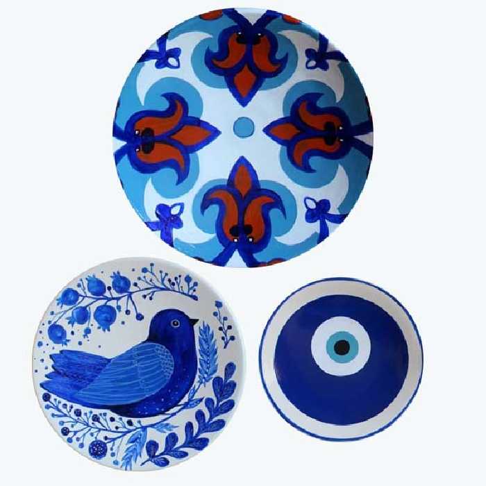 بشقاب دیوارکوب طرح چشم نظر مجموعه 3عددی