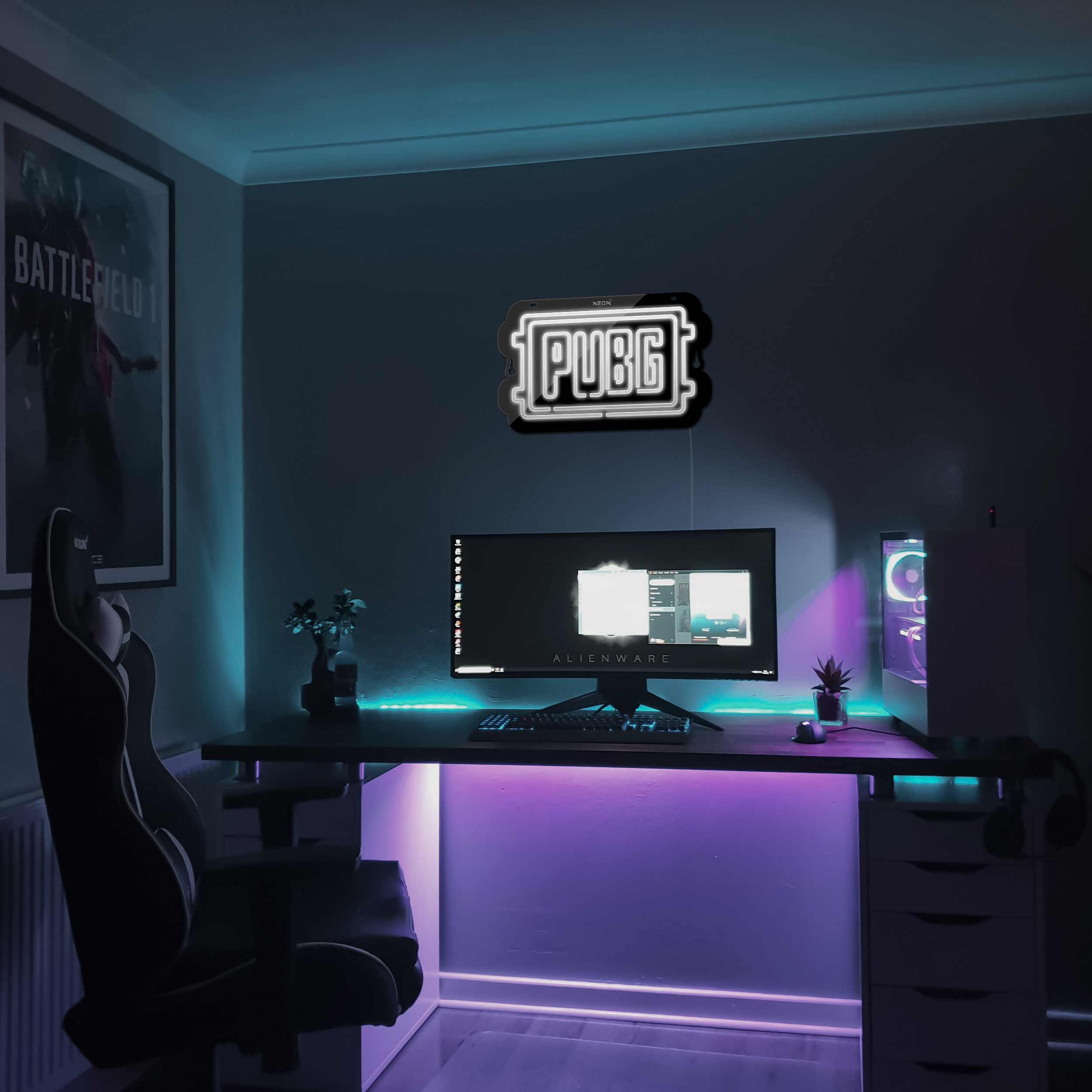 چراغ دیواری نئون دیزاین مدل Pubg-Logo-BL_WHT