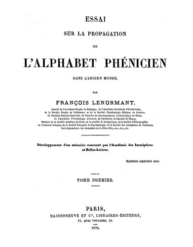 خرید و دانلود نسخه کامل کتاب Essai sur la propagation de l'alphabet phénicien dans l'ancien monde 1