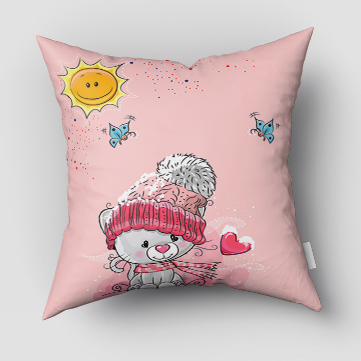 کاور کوسن خرسی طوسی با زمینه صورتی pk-2716b