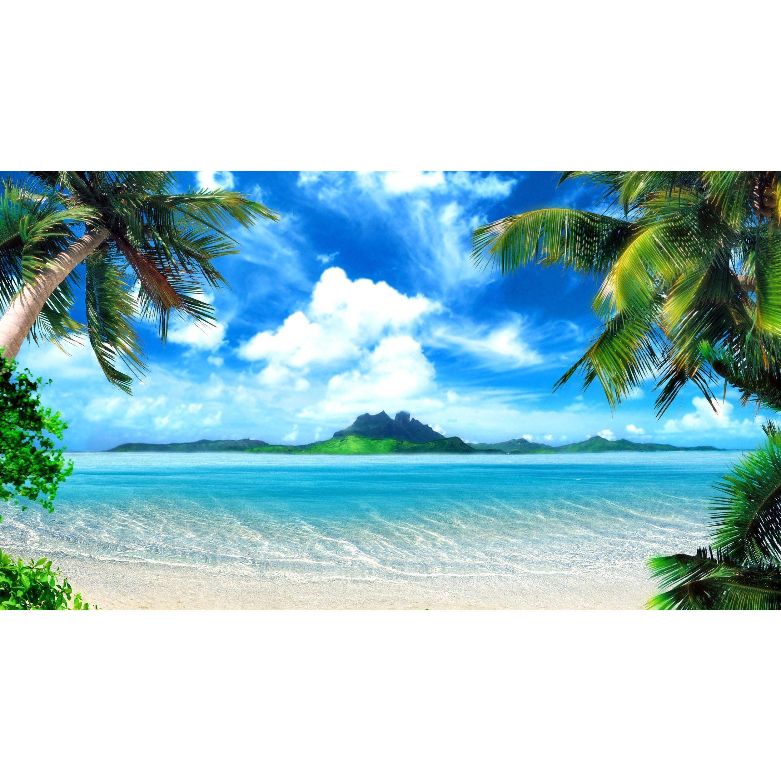 تابلو شاسی مدل دریا و ساحل و آسمان و ابر و درخت و نخل کد T7608