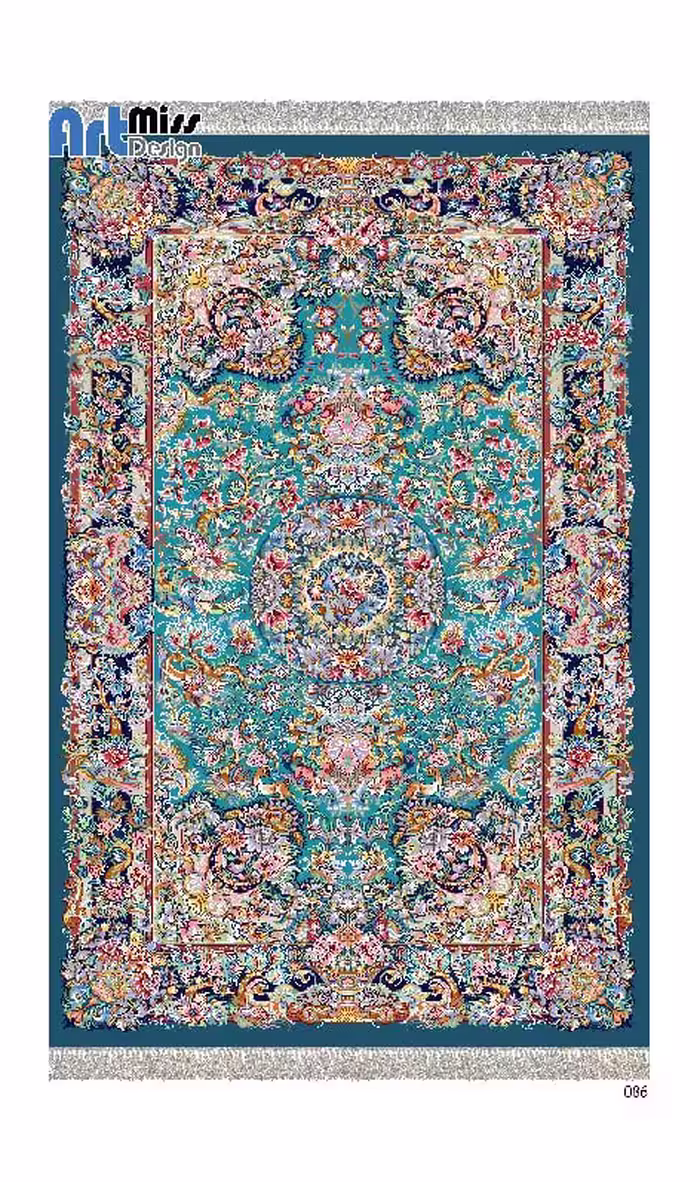 فرشینه و قالیچه درجه1 در ابعاد متنوع با ترمز فرش زمینه فیروزه ای اسلیمی سنتی ترک