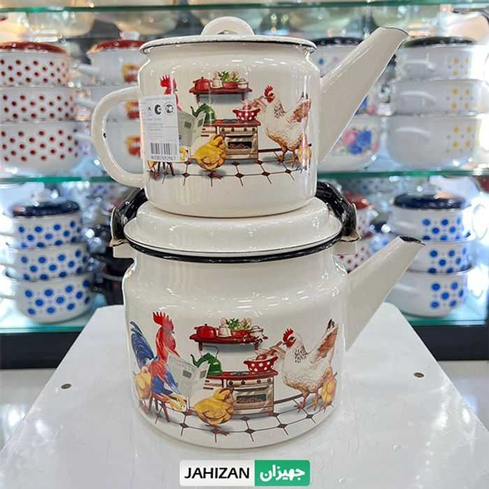 کتری و قوری لعابی روسیه طرح خروس کد 2502