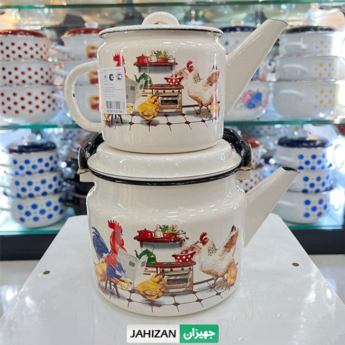 کتری و قوری لعابی روسیه طرح خروس کد 2502