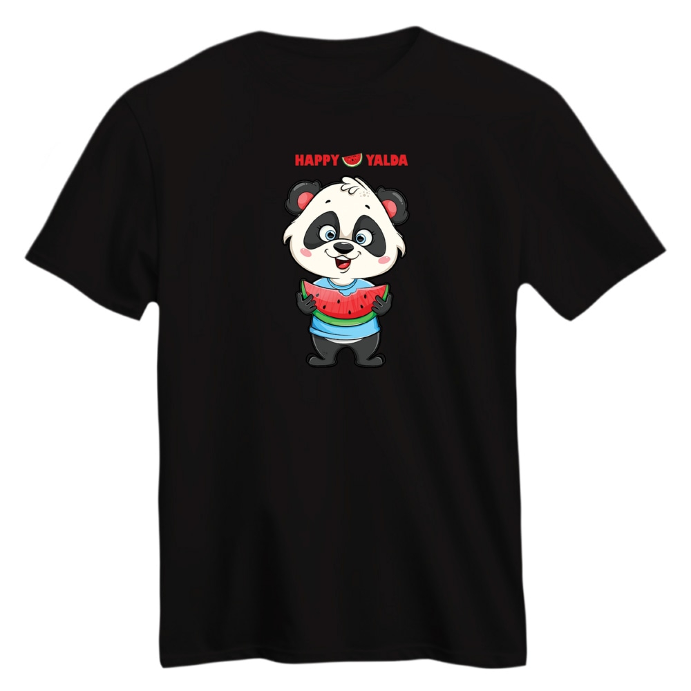 تی شرت آستین کوتاه زنانه مدل پاندا هندوانه یلدایی کد 1 رنگ مشکی