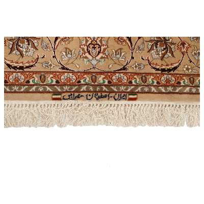 فرش دستبافت دو و نیم متری مدل چله و گل ابریشم اصفهان کد 442379