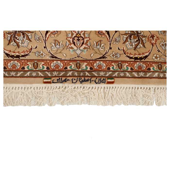 فرش دستبافت دو و نیم متری مدل چله و گل ابریشم اصفهان کد 442379