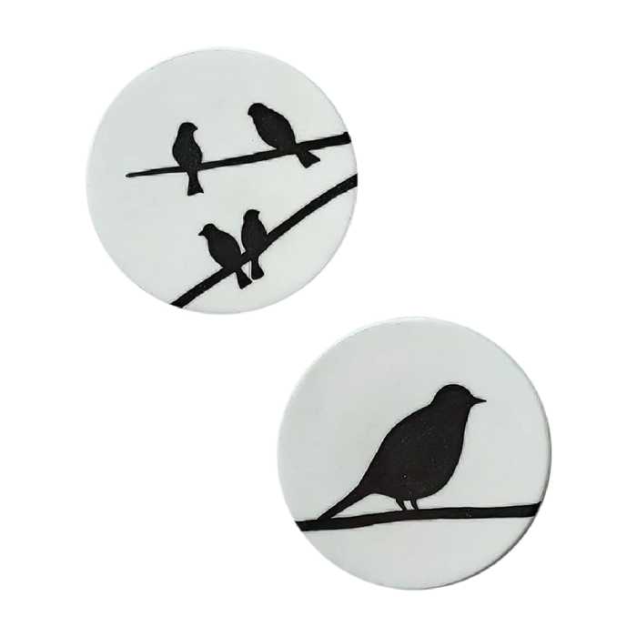 بشقاب دیوارکوب سفالی طرح پرنده کد D99-A مجموعه 6 عددی