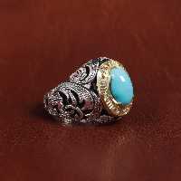 انگشتر فیروزه عجمی مردانه کد 16916 - جواهری مشاهیر