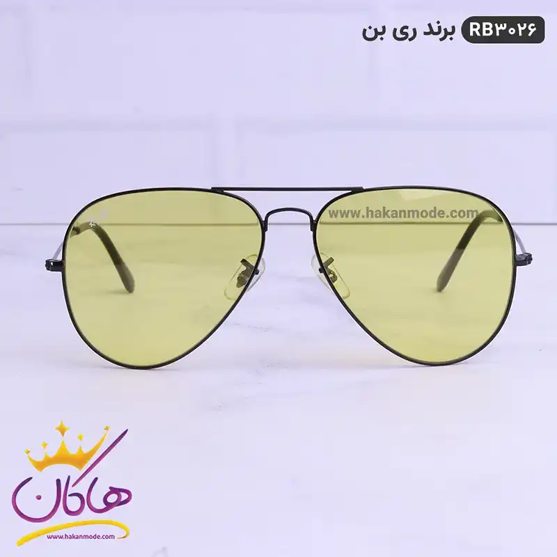 عینک ری بن مشکی زرد اورجینال مدل 3026