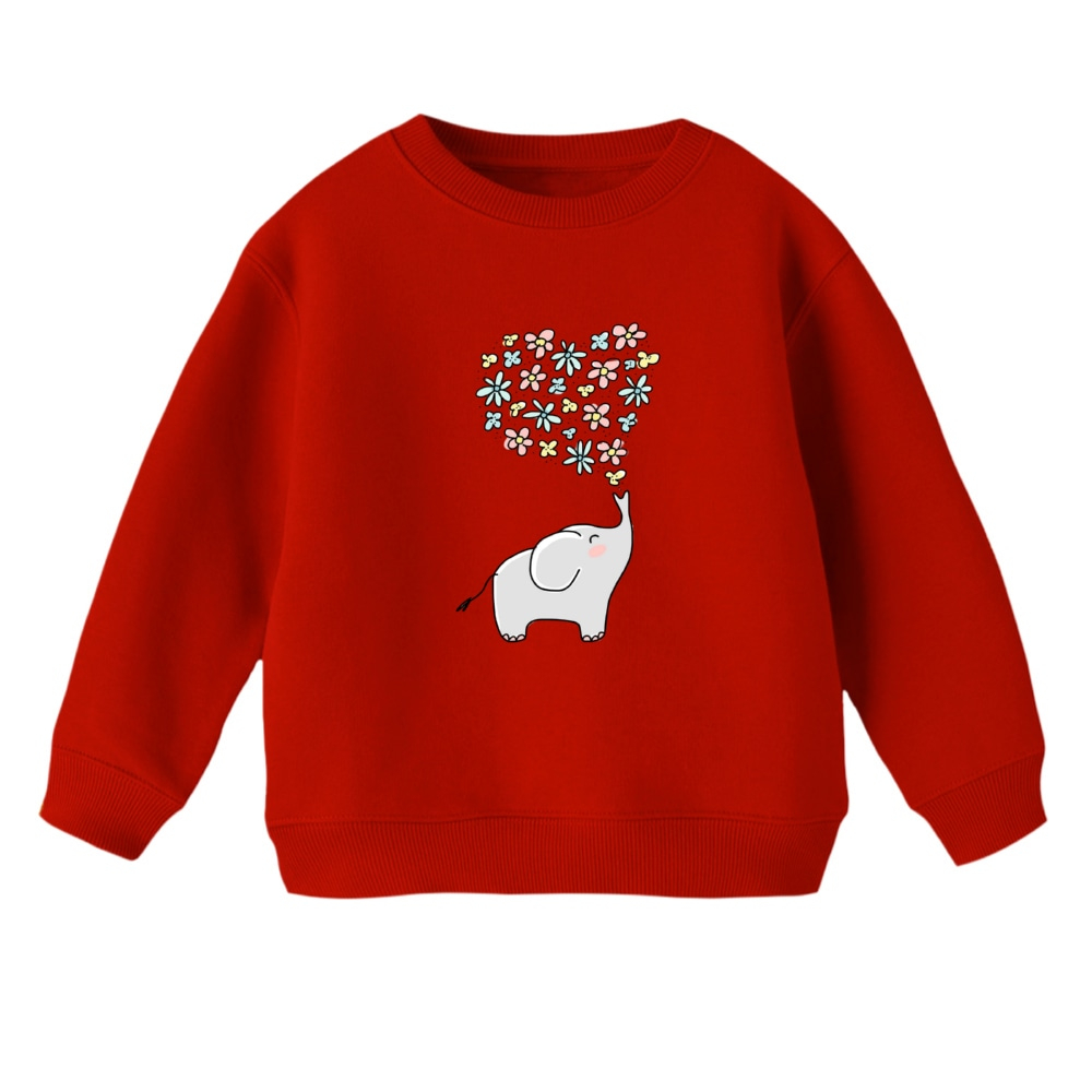 سویشرت بچگانه مدل فیل و گل رنگ قرمز