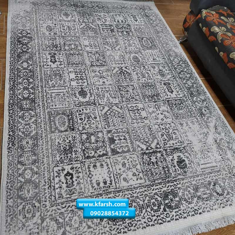 فرش مدرن سفید مشکی وینتیج کد 1032