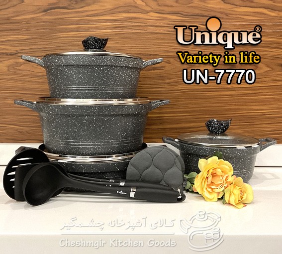 سرویس 11 پارچه طوسی گرانیتی کلاسیک یونیک مدل UN-7770