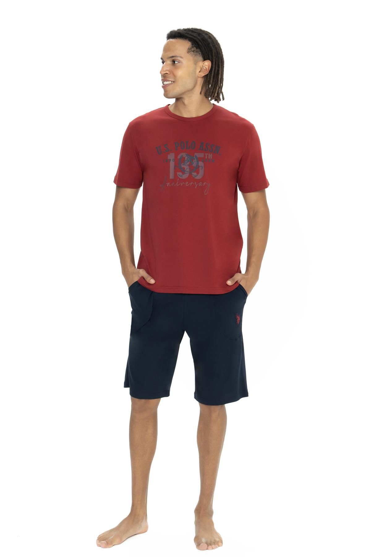 ست پیژامه چند رنگ مردانه پایه تی شرت و شلوار جیب چوگان کوتاه تر یقه دوچرخه جزئیات US Polo Assn