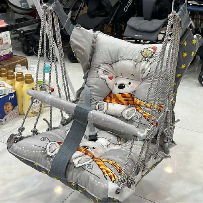 تاب گهواره ای نوزاد مدل 6 طنابه طرح خرس طوسی 