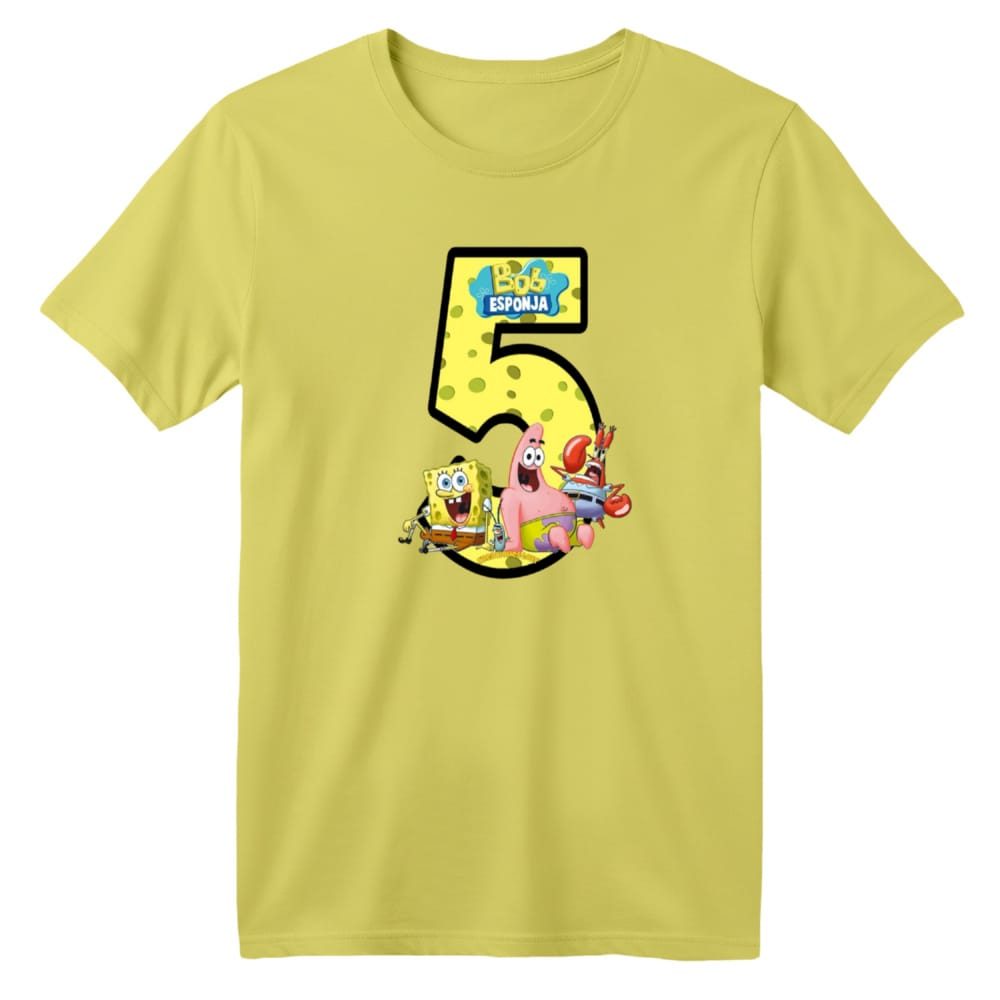 تی شرت آستین کوتاه بچگانه مدل باب اسفنجی کد 7 رنگ زرد لیمویی