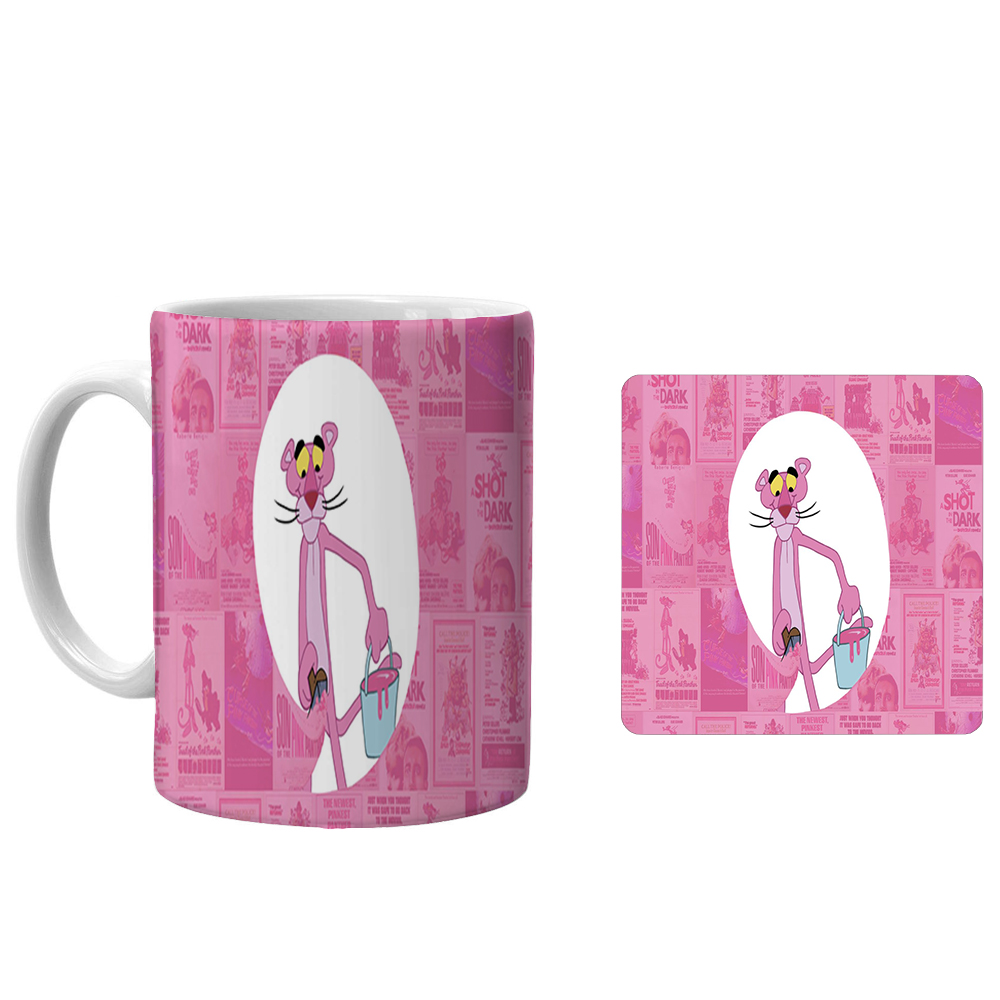 ماگ طرح پلنگ صورتی xp7 به همراه زیرلیوانی