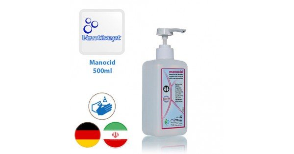 محلول ضدعفونی کننده دست ونتی سپت مدل مانوسید نیم لیتری به همراه پمپ فشاری Manocid - کد 670