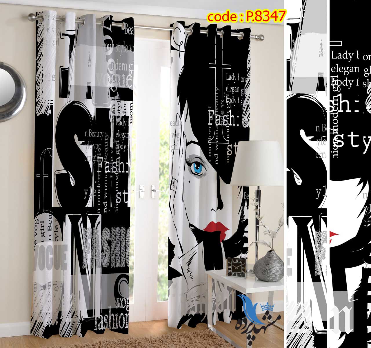 پرده پانچ فانتزی طرح چهره دختر فشن کد p-8347