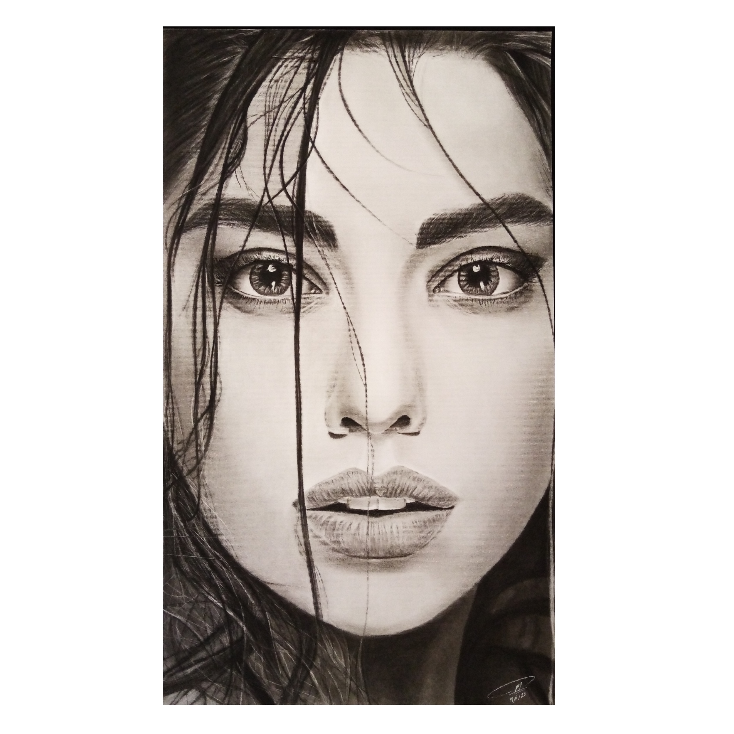 نقاشی سیاه قلم طرح نگاه زیبا کد 1020