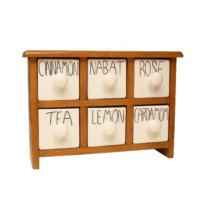 جای ادویه 6 پارچه مدل چوبی و سرامیکی کد Text06