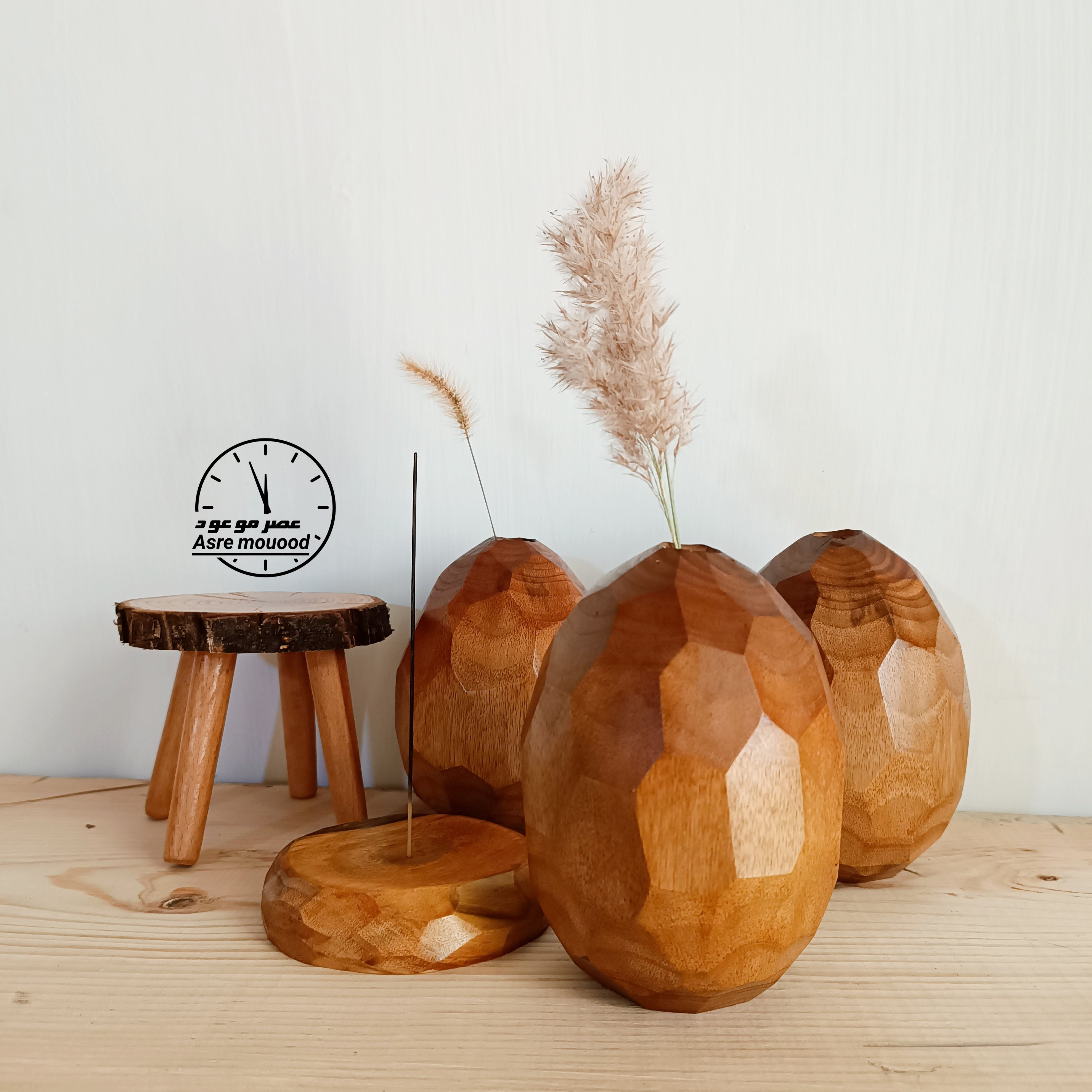 گلدان چوبی طرح الماس چوب گردو