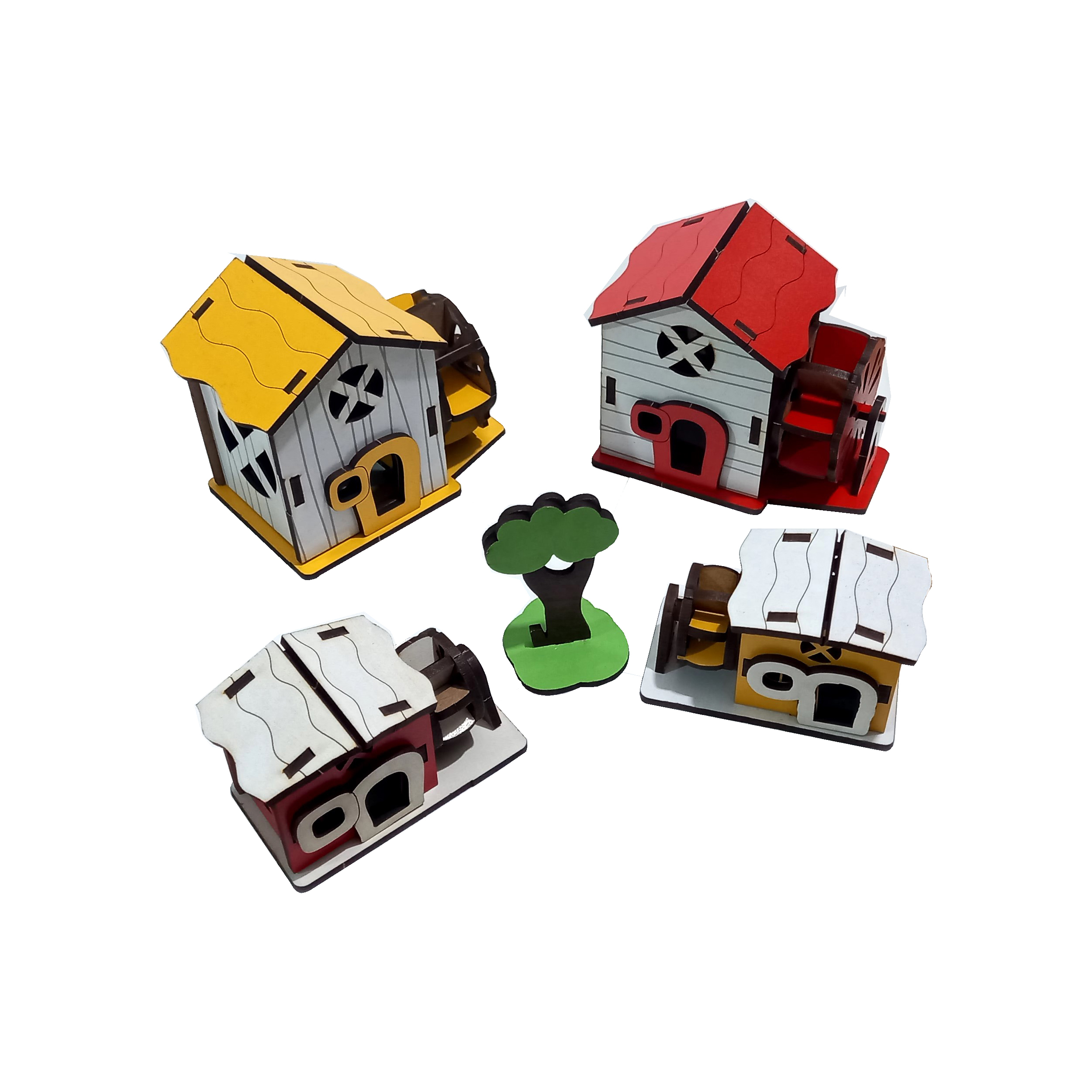 دکوری مدل کلبه آسیاب آبی و درخت مجموعه 5 عددی