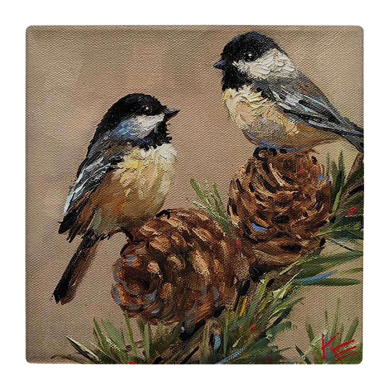 زیر لیوانی  طرح دو پرنده و شاخه کاج کد    4809013_3640