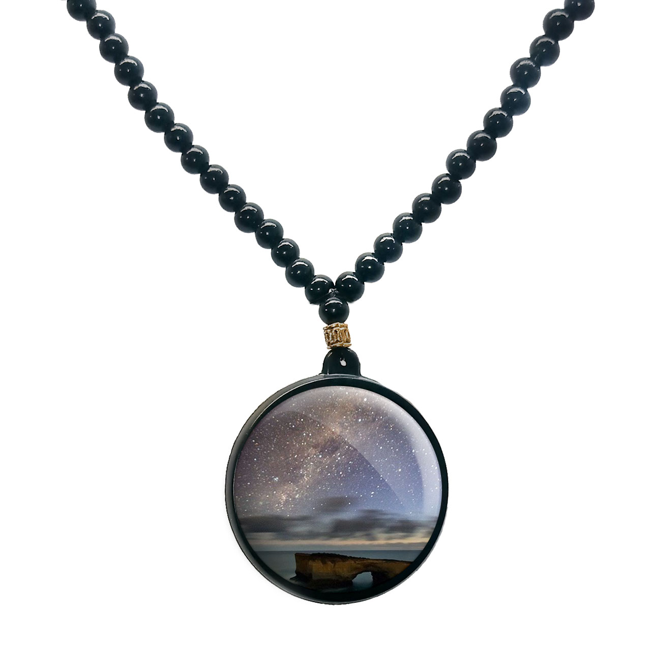 گردنبند پرمانه طرح ستاره و کهکشان کد pmd.25685 مدل دو طرفه